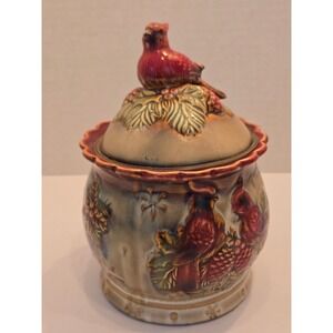 Vintage Tii‎ Collections Ceramic Cardinal Rubber Seal Jar With Bird on Lid